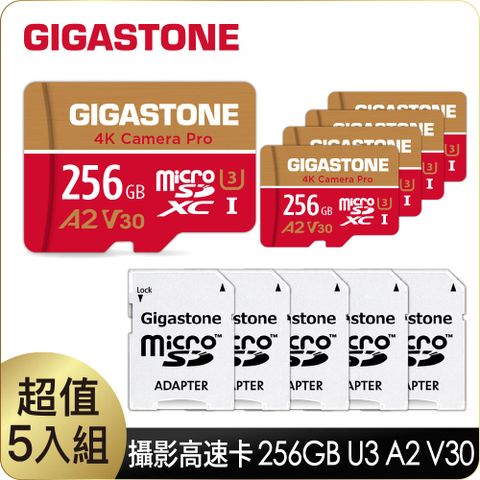 Gigastone 立達 Camera Pro microSDXC UHS-Ⅰ U3 A2 V30 256GB攝影高速記憶卡-5入組(支援GoPro/DJI/行車紀錄器/Switch)