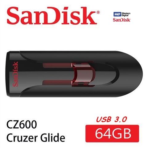 【SanDisk 晟碟】USB3.0 64GB 亮紅LED感應 高速 隨身碟(滑動伸縮接埠) 5年保固