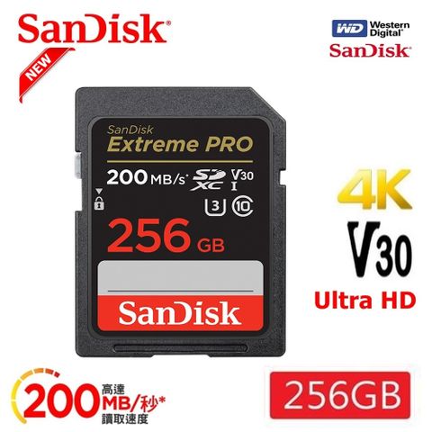 SanDisk 晟碟 NEW 256GB Extreme Pro SDXC UHS-I(V30) 記憶卡 200MB/s ( 原廠有限永久保固)
