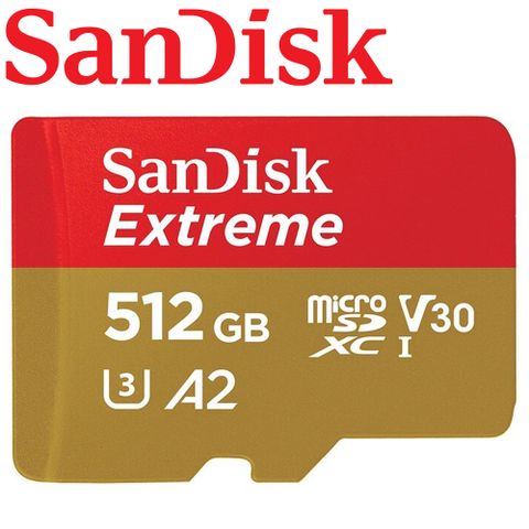 【公司貨】SanDisk 512GB 190MB/s Extreme U3 microSDXC V30 A2 記憶卡(無轉卡)