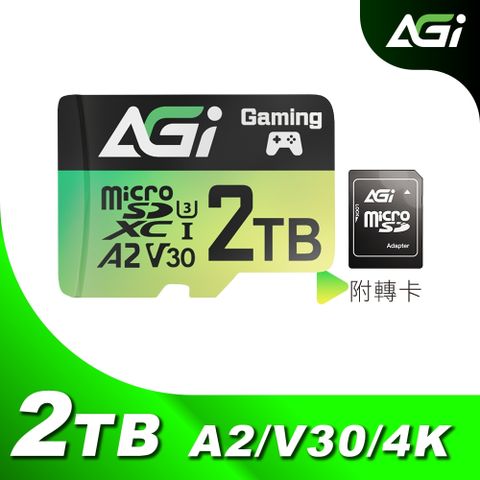 AGI 亞奇雷 TF138 2TB MicroSDXC card UHS-1 U3 V30 A2 記憶卡 附轉卡(讀寫170/160MBs )