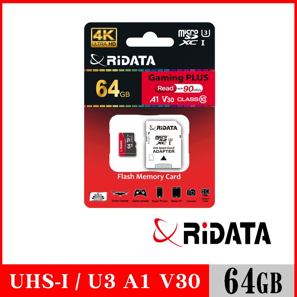 RIDATA 錸德  Gaming card Micro SDXC UHS-I(U3)_V30_A1 64GB 記憶卡