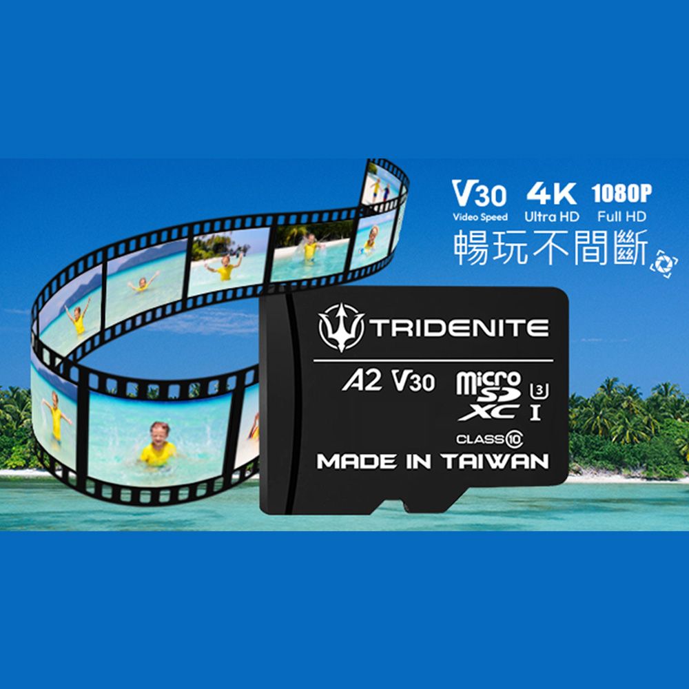 TRIDENITE  MicroSDXC 256GB A2 V30攝影高速記憶卡/防塵防震耐高低溫/日本原廠直營(支援Switch/GoPro/攝影/平板/行車紀錄器/監視器, 附轉卡)