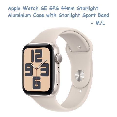 ★福利品出清★Apple Watch SE (GPS) 44mm 星光色鋁金屬錶殼；星光色運動型錶帶