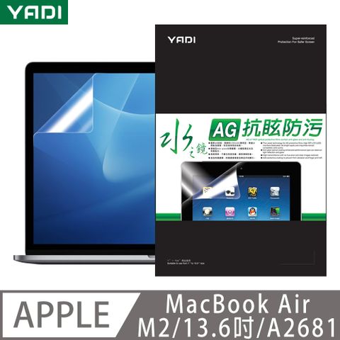 YADI 亞第 防眩抗反光 Apple MacBook Air/M2/13.6吋/A2681/2022 專用 13.6吋16:10 靜電吸附式水之鏡保護貼