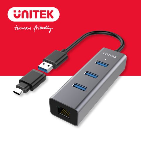 UNITEK Type-C+A 3埠USB3.0 HUB 有線網卡(Y-3083B)