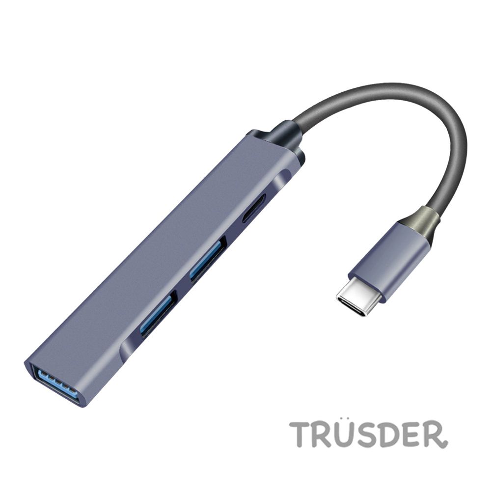 TRUSDER [] USB Type-C 3.0 轉 USB2.0/3.0+Type-C 2.0 4port Hub (藍)