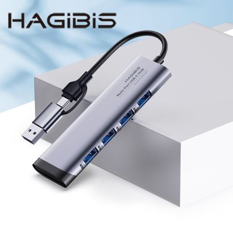 HAGiBiS鋁合金4合1擴充器Type-C/USB双接頭＋USB*4(SRT02）