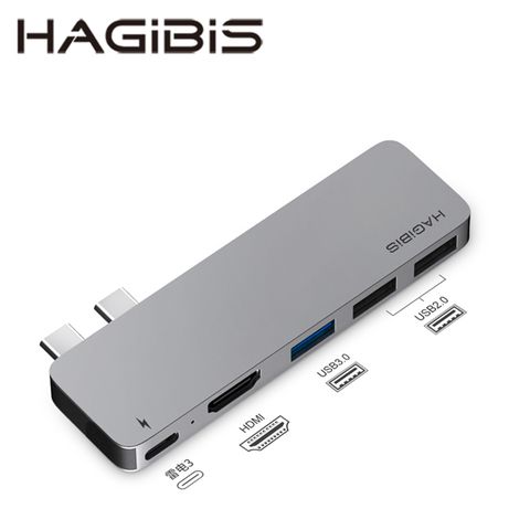 HAGiBiS鋁合金5合1（双頭）USB2.0*2+USB3.0+HDMI+Thunderbolt3(DC6H)