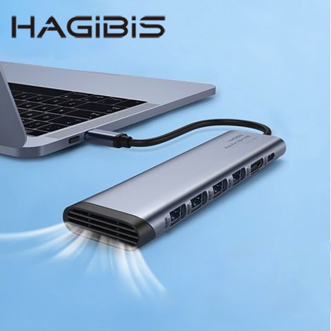 HAGiBiS鋁合金6合1擴充器：USB3.0*1+USB2.0*3+HDMI+PD供電(SRT03）