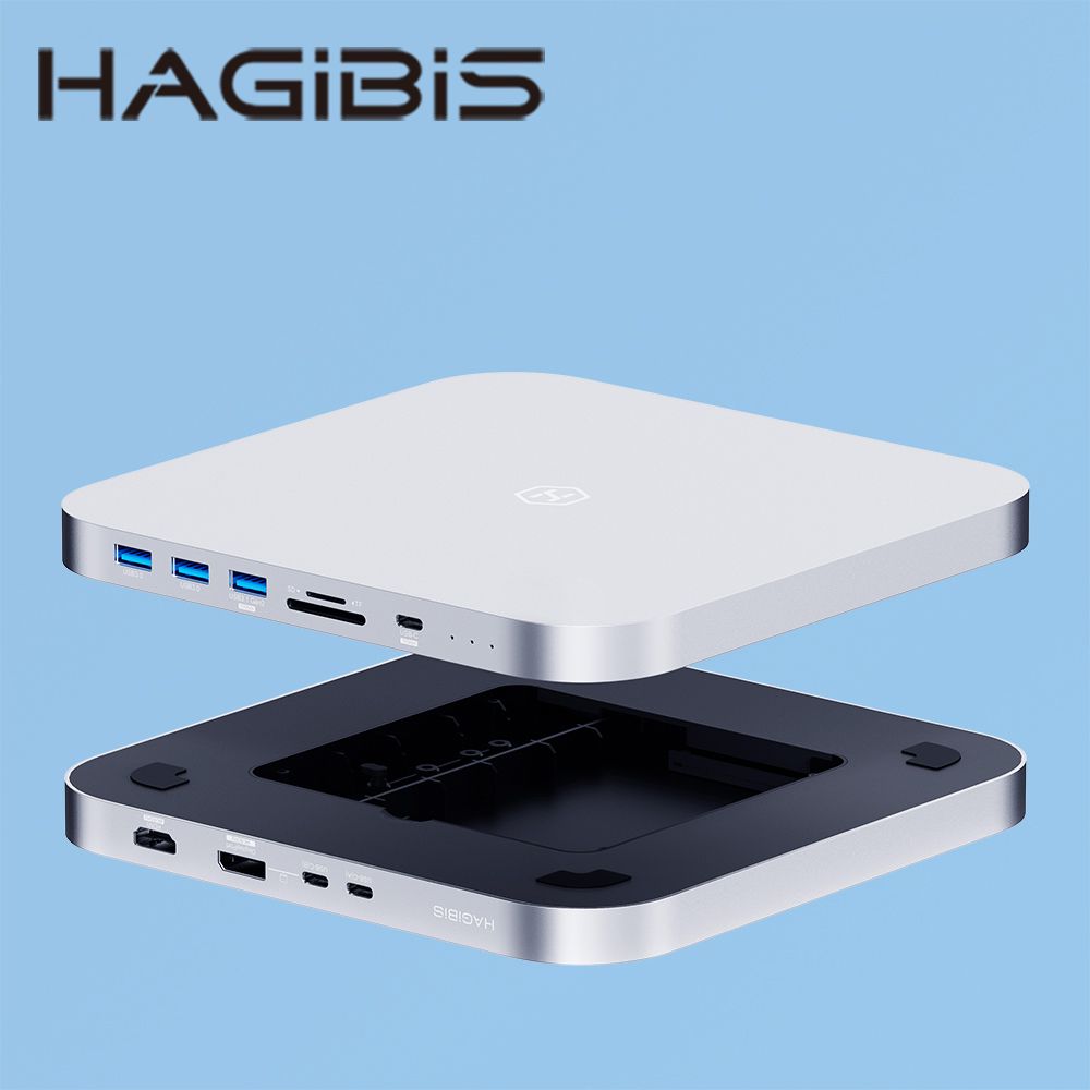 HAGiBiS 海備思 鋁合金Type-C擴充器HDMI+DP+USB3.0*2+USB3.1 Gen2*1+USB-C*1+TF/SD讀卡+M.2硬碟盒+SATA2.5英吋硬碟盒(MC25ProHD)