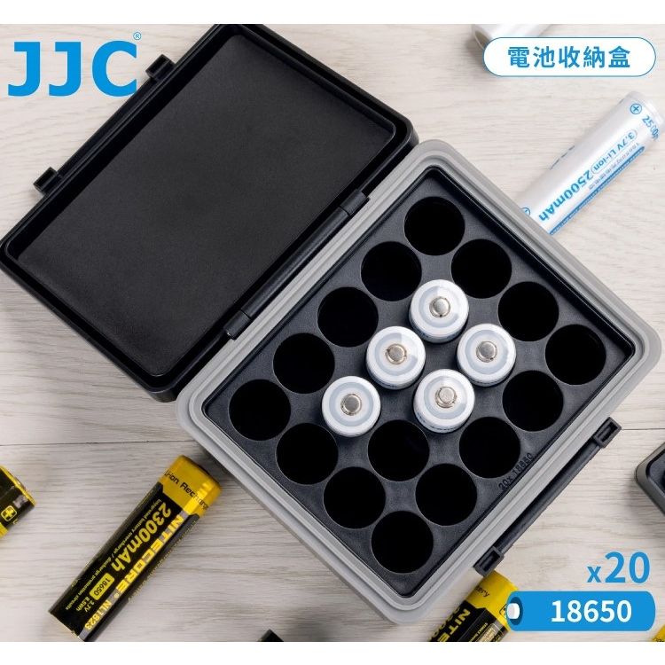JJC 可攜式ABS防撞垂直保存20顆18650電池儲存盒JBC-20X18650電池盒(內層分隔+上下EVA海綿;矽膠墊片)收納盒