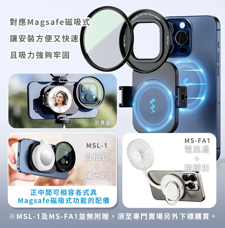 JJC 磁吸式Magsafe蘋果Apple手機iPhone 16/15/14濾鏡轉接環支架CPL偏光鏡組MFS-CPLK(口徑67mm;附冷靴座)
