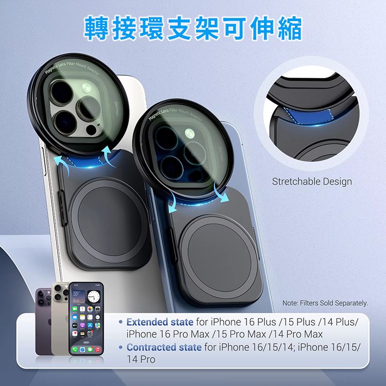 JJC 磁吸式Magsafe蘋果Apple手機iPhone 16/15/14濾鏡轉接環支架CPL偏光鏡組MFS-CPLK(口徑67mm;附冷靴座)