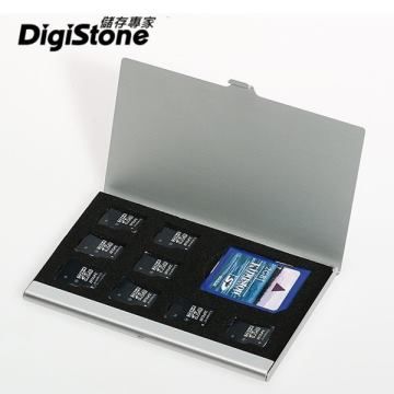 優質鋁合金外殼DigiStone 超薄型Slim鋁合金 多功能記憶卡收納盒(1SD+8TF)X1P /鋁合金外殼/防靜電EVA材質