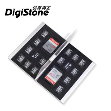 DigiStone 優質鋁合金外殼 超薄型Slim鋁合金 18片裝雙層多功能記憶卡收納盒(2SD+16TF)-銀X1P