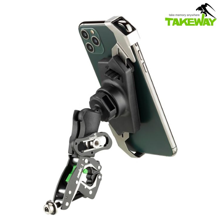 TAKEWAY 台灣製機車手機架黑隼Z手機座+極限運動夾鉗具HAWK1-PH05(標準防盜版)摩托車重機夾具-重車教士推薦(非ANV磁浮減震版)