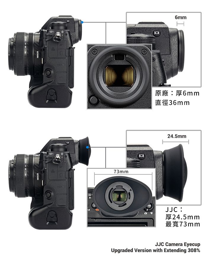 JJC 加寬版可360度旋轉尼康副廠Nikon眼罩相容原廠DK-33眼罩適Z8眼罩Z9眼罩Zf眼罩(適戴眼鏡;矽膠製)EN-DK33