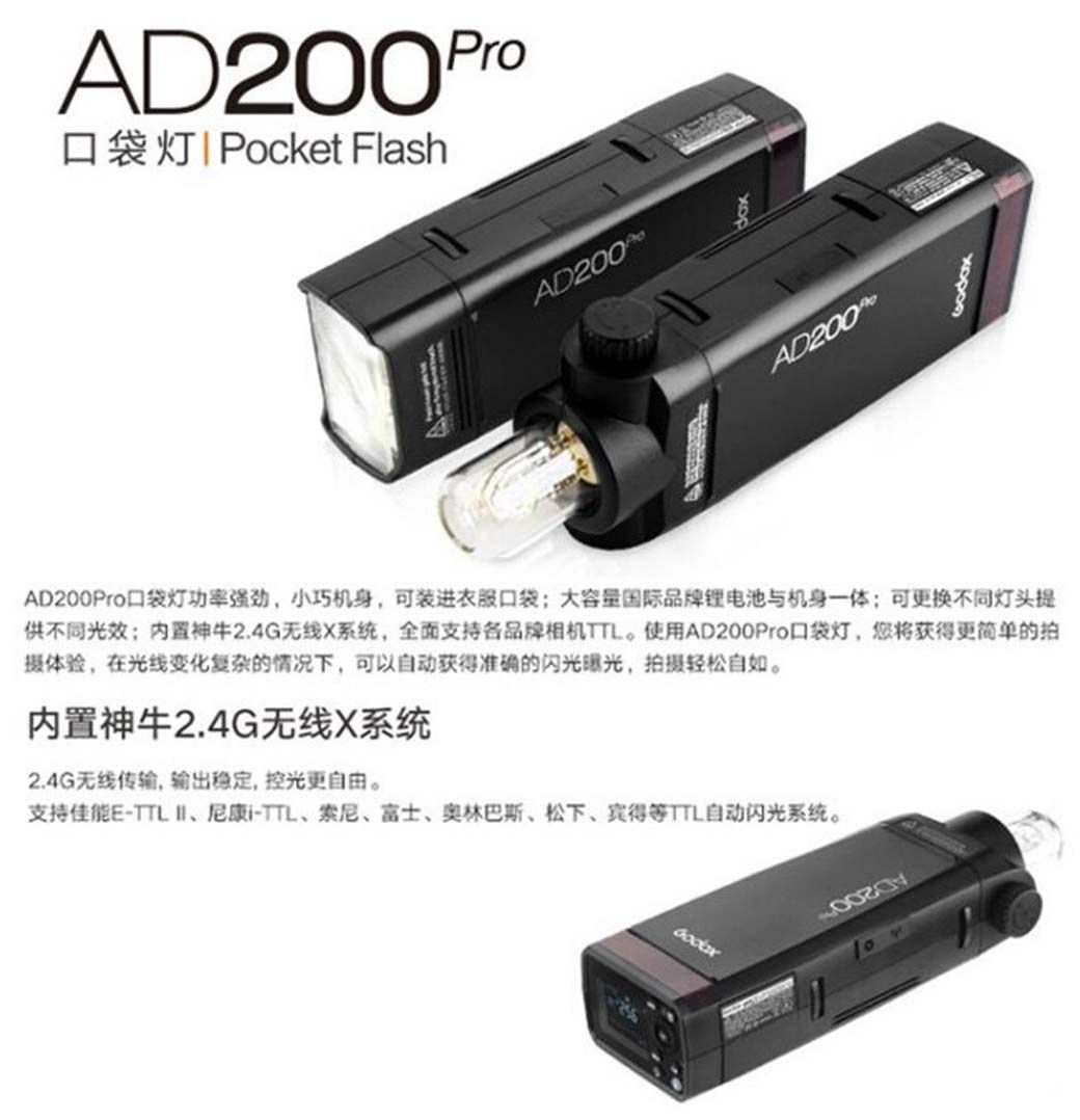 Godox 神牛AD200 PRO 雙燈頭TTL 閃光燈口袋燈外拍燈棚燈(公司貨