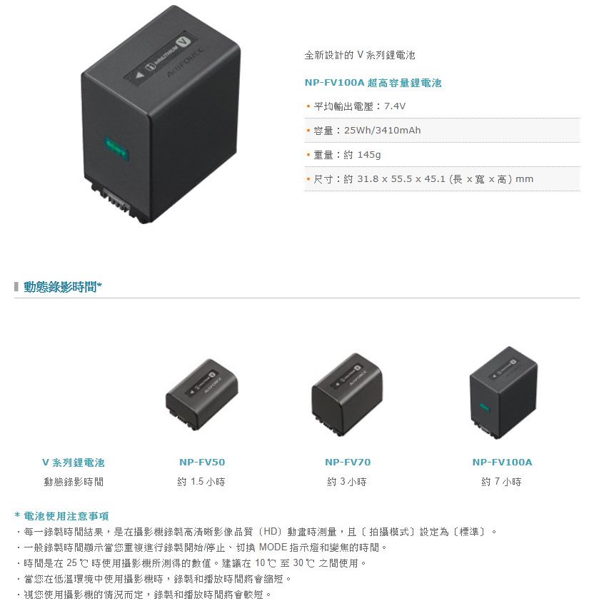 SONY NP-FV100A V系列鋰電池- PChome 24h購物