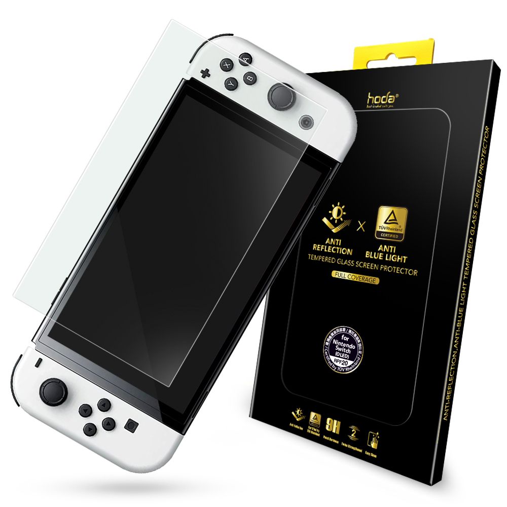 hoda 好貼  Nintendo Switch OLED 任天堂 抗藍光AR抗反射玻璃保護貼 (德國萊因TV RPF20認證)