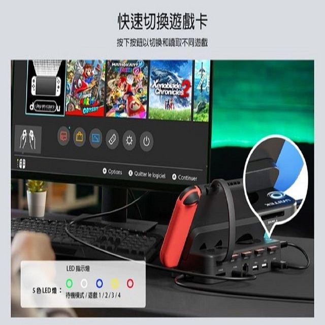 UNITEK 優越者 Nintendo Switch任天堂配件(G1002B)4合1讀卡器+擴充座(副廠配件/代理商保固兩年)