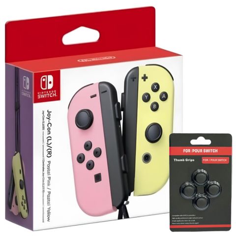 Nintendo 任天堂 限量加贈類比套Switch Joy-Con 左右手控制器 淡雅粉紅/淡雅黃 台灣公司貨