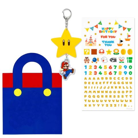 Nintendo 任天堂 超級瑪利歐裝飾吊飾（超級星星 ) x 瑪利歐造型DIY卡片貼紙套組 無敵星星