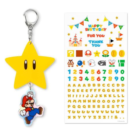 Nintendo 任天堂 超級瑪利歐 無敵星星吊飾貼紙組