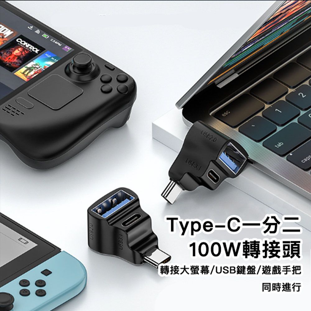 MoZuo 魔宙 適用SteamDeck Type-C 轉 USB 8K高畫質多功能轉接頭-立體彎