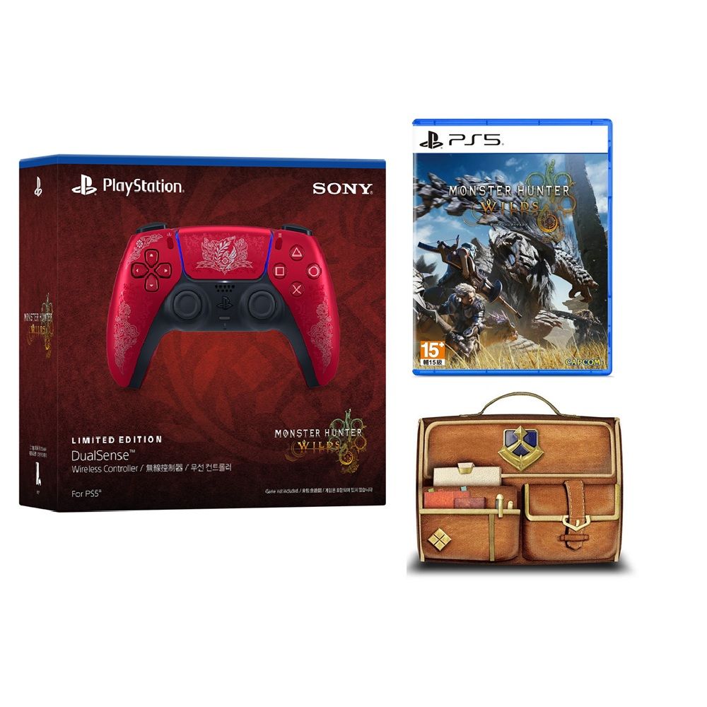 SONY 索尼 PS5 魔物獵人荒野+ 魔物獵人荒野無線控制器 手把+大容量收納包 