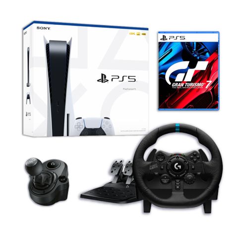 【福利品】外觀近全新 PS5光碟版主機+PS5 GT7+羅技G923方向盤+排檔桿
