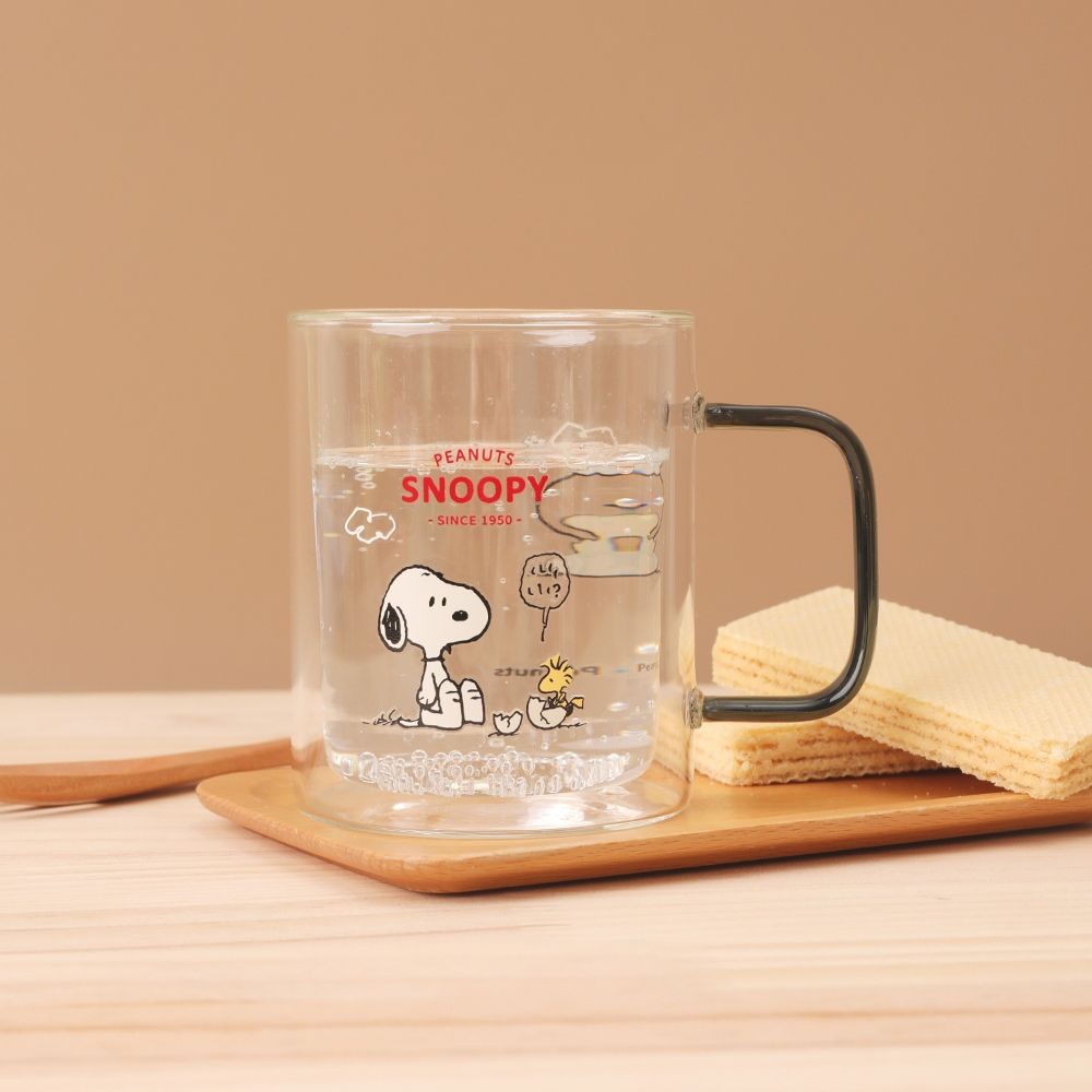  Peanuts史努比耐熱玻璃杯-史努比Snoopy 雙層玻璃杯 杯子 水杯