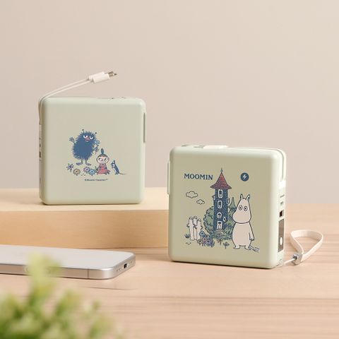 Moomin 嚕嚕米 Moomin多功能行動電源-Moomin 姆明磁吸無線快充10000mAh萬能充 自帶線