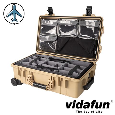 Vidafun V22 防水氣密抗撞提把滑輪箱 沙黑色【氣密箱+內膽隔板組(灰色)+上蓋收納袋】