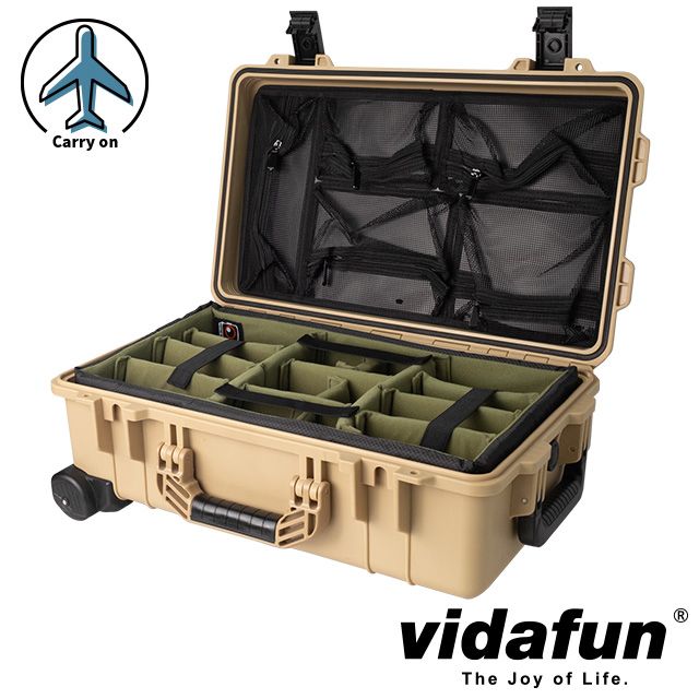 Vidafun   V22 防水氣密抗撞提把滑輪箱 沙色【氣密箱+內膽隔板組(綠色)+上蓋收納網袋】