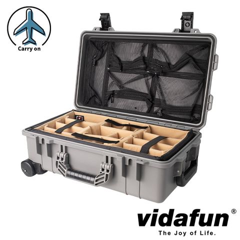 Vidafun V22 防水氣密抗撞提把滑輪箱 灰色【氣密箱+內膽隔板組(沙色)+上蓋收納網袋】