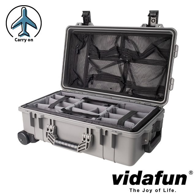 Vidafun   V22 防水氣密抗撞提把滑輪箱 灰色【氣密箱+內膽隔板組(灰色)+上蓋收納網袋】