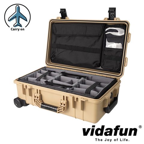 Vidafun V22 防水氣密抗撞提把滑輪箱 沙黑色【氣密箱+內膽隔板組(灰色)+15"筆電上蓋收納袋】