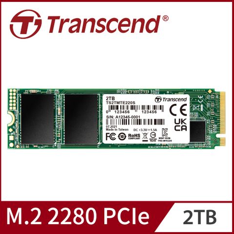 ★五年保 內建DRAM★【Transcend 創見】2TB MTE220S M.2 2280 PCIe Gen3x4 SSD固態硬碟 (TS2TMTE220S)