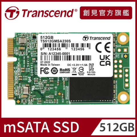 Transcend 創見 MSA230S 512GB mSATA SATA  SSD固態硬碟 (TS512GMSA230S)