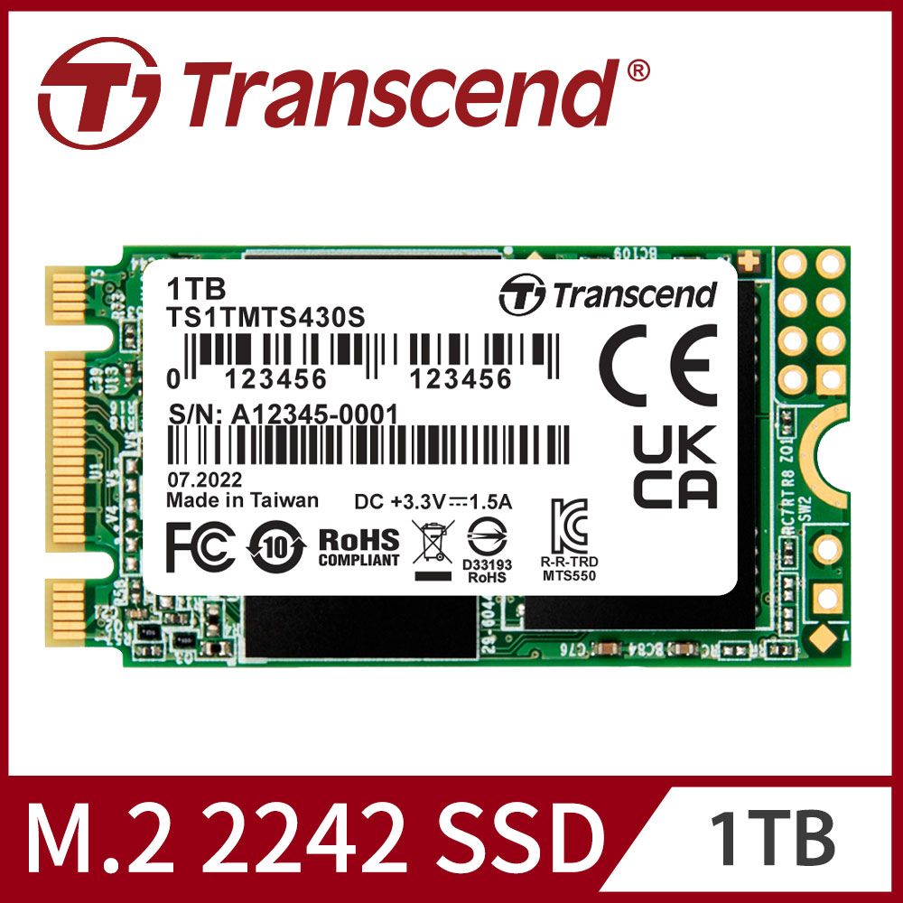 Transcend 創見 MTS430S 1TB M.2 2242 SATA  SSD固態硬碟 (TS1TMTS430S)