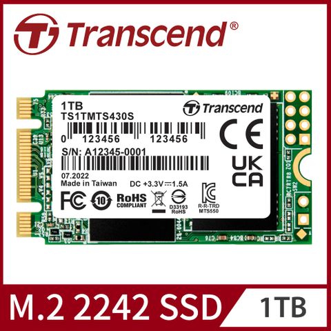 內建DRAM 五年保固【Transcend 創見】MTS430S 1TB M.2 2242 SATA Ⅲ SSD固態硬碟 (TS1TMTS430S)