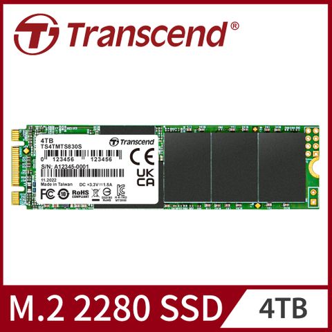 【Transcend 創見】MTS830S 4TB M.2 2280 SATA Ⅲ SSD固態硬碟 (TS4TMTS830S)