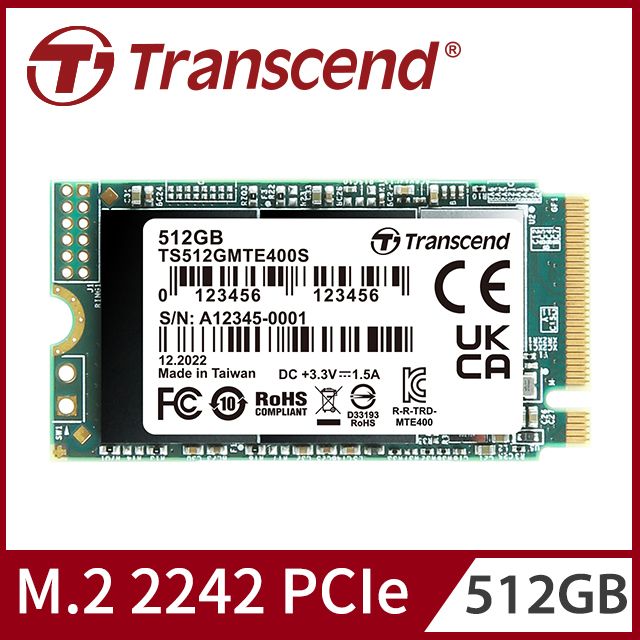 Transcend 創見MTE400S 512GB M.2 2242 PCIe Gen3x4 SSD固態硬碟