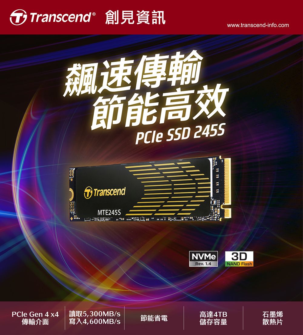 Transcend 創見MTE245S M.2 2280 PCIe Gen4x4 500GB SSD固態硬碟