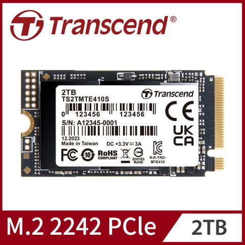 ★微型升級 輕薄首選★【Transcend 創見】MTE410S 2TB M.2 2242 PCIe Gen4x4 SSD固態硬碟(TS2TMTE410S)