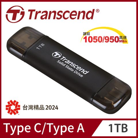 Transcend 創見 ESD310C USB3.2/Type C 1TB 雙介面外接SSD固態行動硬碟-太空黑(TS1TESD310C)