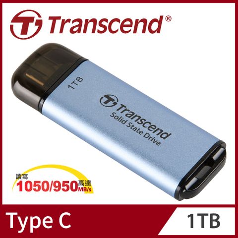 Transcend 創見 ESD300C Type C 1TB 外接SSD固態行動硬碟-天空藍(TS1TESD300C)