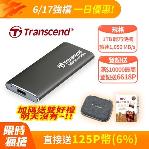 Transcend 創見 ESD265C 1TB USB3.1/Type C 雙介面行動固態硬碟 (TS1TESD265C)